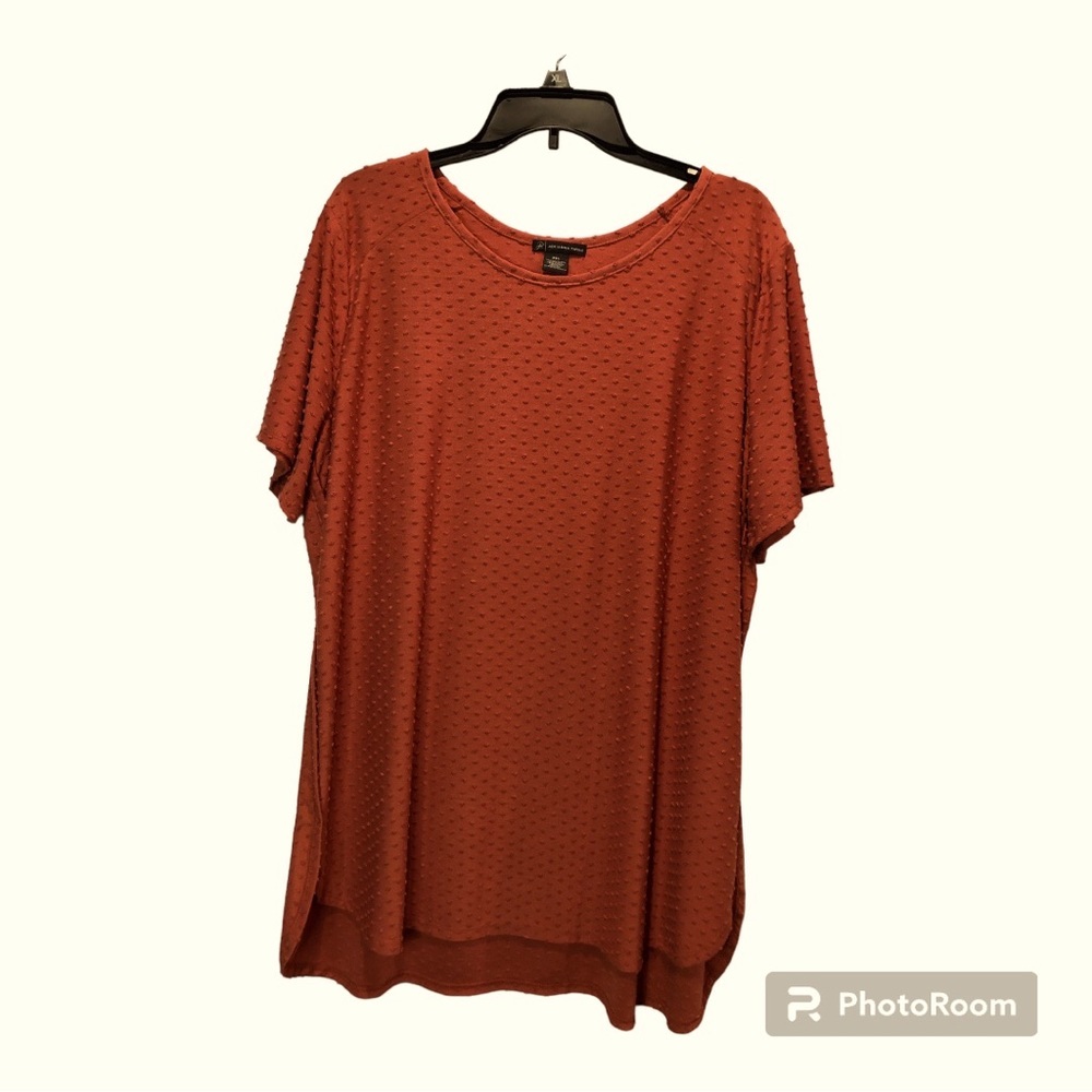 Adrianna Papell Swiss dot short sleeve salmon colored top XXL